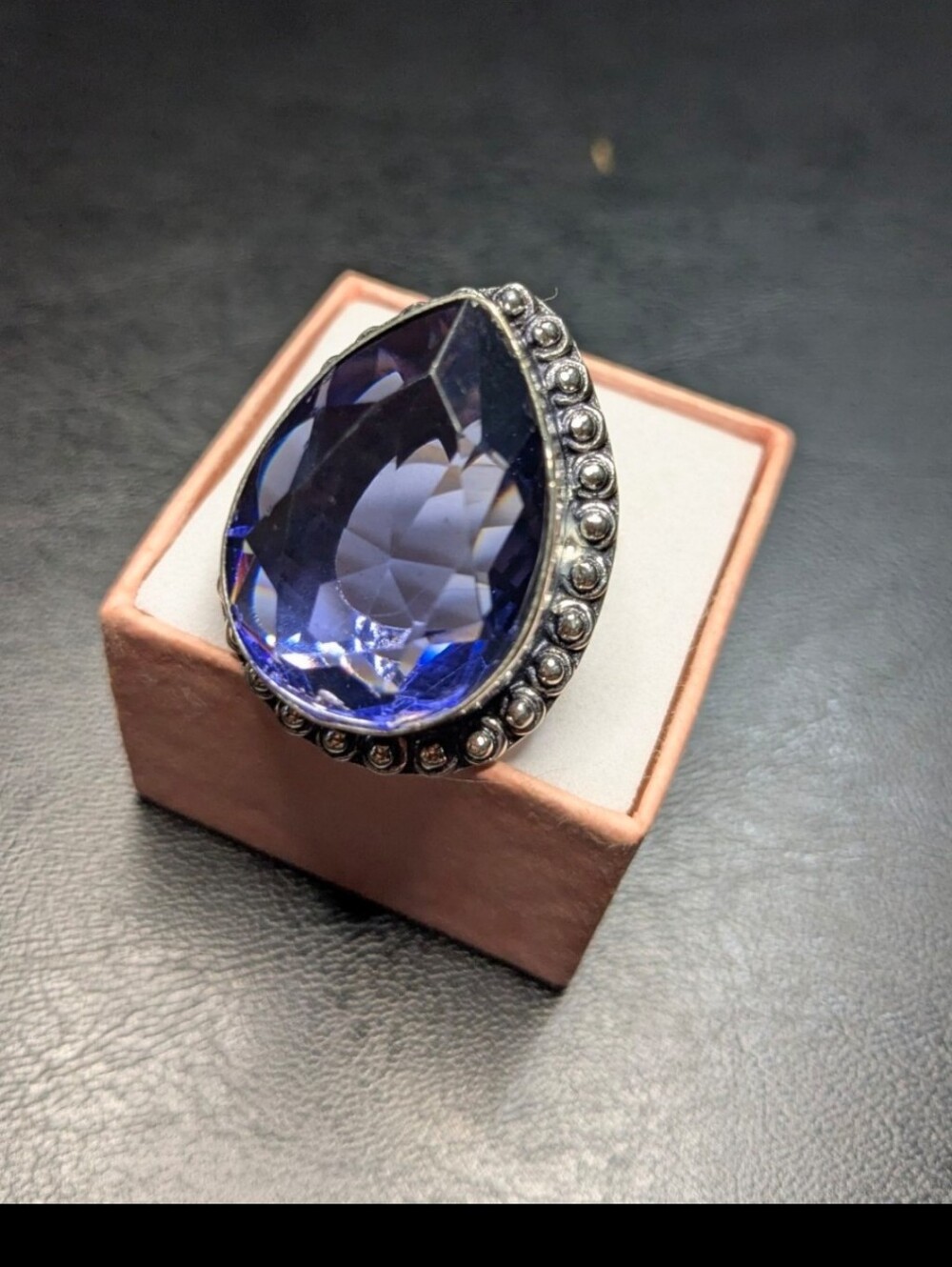 Handcrafted Amethyst Oversized Teardrop Faceted Ring   (7)
